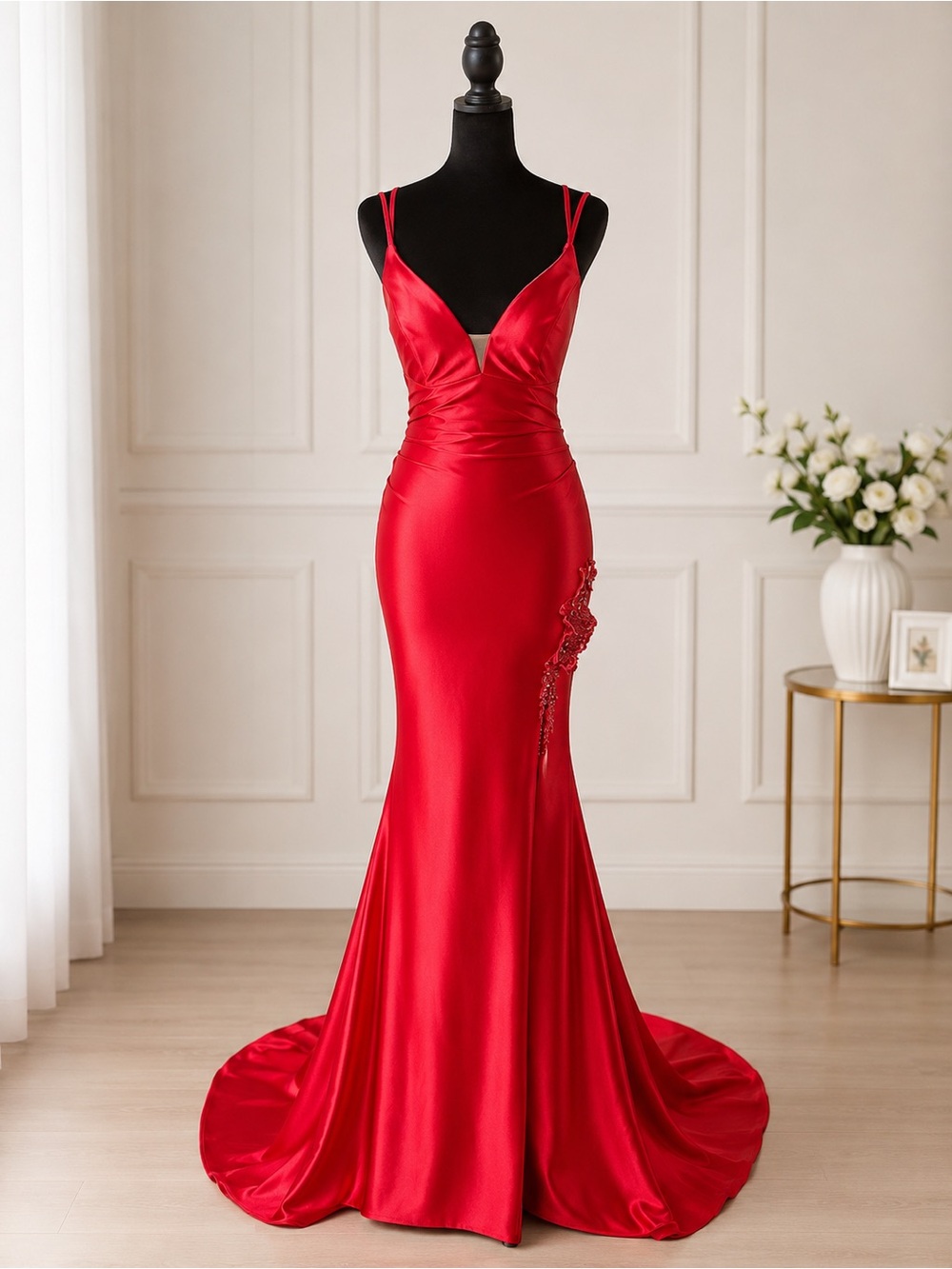 🔥 JOVANI SAMPLE • HIGH-END RED SATIN FORMAL GOWN SIZE 4🔥